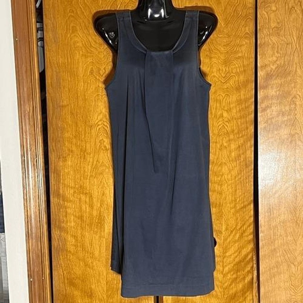 COS Dark Navy Blue 100% Cotton Pleated Front Sleeveless Mini Shift Dress Small